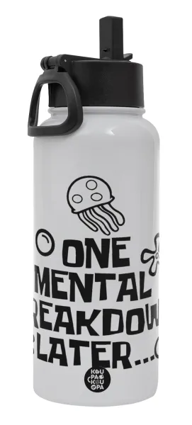 one mental breakdown later bob spongebob — Metal mug thermo White with Straw and Spout Lid (Stainless steel), double wall, 950ml