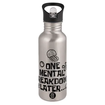 one mental breakdown later bob spongebob, Water bottle Silver with straw, stainless steel 600ml
