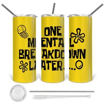 one mental breakdown later bob spongebob, Tumbler ποτήρι θερμό από ανοξείδωτο ατσάλι 600ml, με μεταλλικό καλαμάκι & βούρτσα καθαρισμού