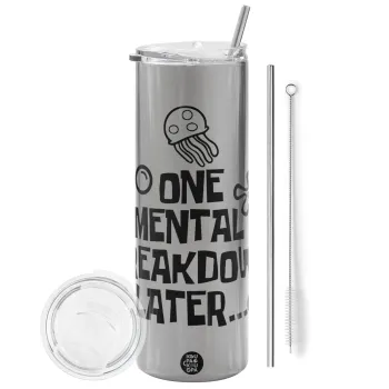 one mental breakdown later bob spongebob, Tumbler stainless steel Silver 600ml, with metal straw & cleaning brush