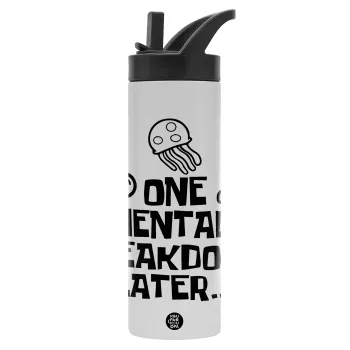 one mental breakdown later bob spongebob, Μεταλλικό παγούρι θερμός με καλαμάκι & χειρολαβή, ανοξείδωτο ατσάλι (Stainless steel 304), διπλού τοιχώματος, 600ml