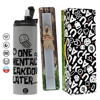 one mental breakdown later bob spongebob, Πασχαλινή Λαμπάδα με Travel Tumbler θερμό (600ml, BPA free) & κερί αρωματικό πλακέ (30cm) (ΓΚΡΙ)