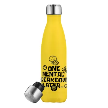 one mental breakdown later bob spongebob, Yellow Stainless Steel Metallic Thermos, double-walled, 500ml