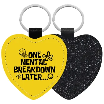 one mental breakdown later bob spongebob, Μπρελόκ PU δερμάτινο glitter καρδιά ΜΑΥΡΟ