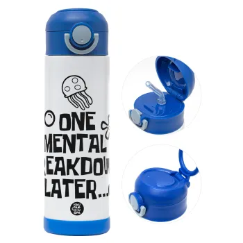 one mental breakdown later bob spongebob, Παιδικό παγούρι θερμό, ανοξείδωτο, με καλαμάκι ασφαλείας, ΜΠΛΕ (500ml)