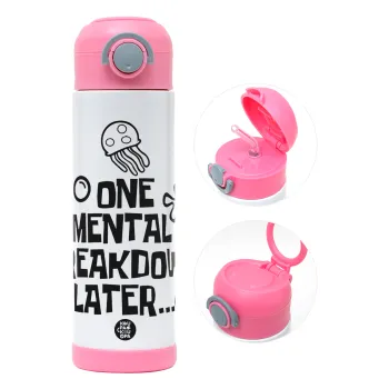 one mental breakdown later bob spongebob, Παιδικό παγούρι θερμό, ανοξείδωτο, με καλαμάκι ασφαλείας, ΡΟΖ (500ml)