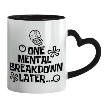 one mental breakdown later bob spongebob, Κούπα καρδιά χερούλι μαύρη, κεραμική, 330ml