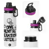 Metallic water bottle with safety lid, 850ml aluminum
