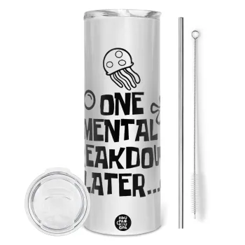 one mental breakdown later bob spongebob, Tumbler ποτήρι θερμό από ανοξείδωτο ατσάλι 600ml, με μεταλλικό καλαμάκι & βούρτσα καθαρισμού