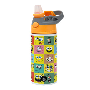 Ο μπομπ και οι φίλοι του, Παιδικό παγούρι θερμό, ανοξείδωτο, με καλαμάκι ασφαλείας, Πορτοκαλί/Γκρι (360ml) BPA-FREE