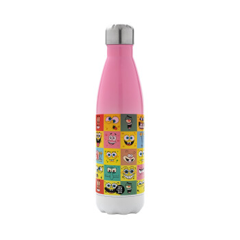 BOB spongebob and friends, Metal mug thermos Pink/White (Stainless steel), double wall, 500ml