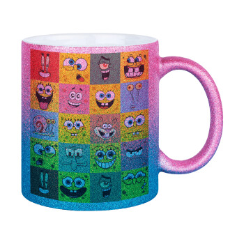 BOB spongebob and friends, Κούπα Χρυσή/Μπλε Glitter, κεραμική, 330ml