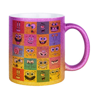 BOB spongebob and friends, Κούπα Χρυσή/Ροζ Glitter, κεραμική, 330ml