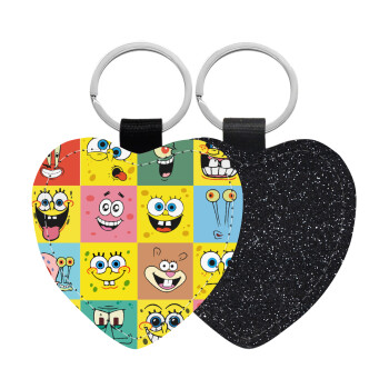 Ο μπομπ και οι φίλοι του, Μπρελόκ PU δερμάτινο glitter καρδιά ΜΑΥΡΟ