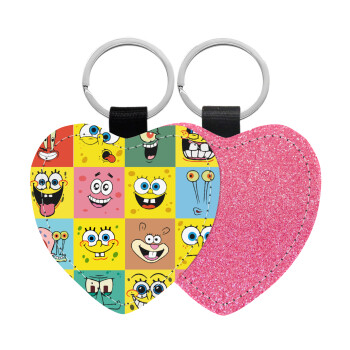 BOB spongebob and friends, Μπρελόκ PU δερμάτινο glitter καρδιά ΡΟΖ