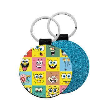 BOB spongebob and friends, Μπρελόκ Δερματίνη, στρογγυλό ΜΠΛΕ (5cm)