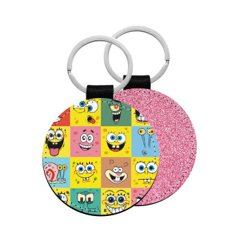 BOB spongebob and friends, Μπρελόκ Δερματίνη, στρογγυλό ΡΟΖ (5cm)