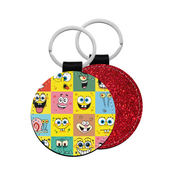 BOB spongebob and friends, Μπρελόκ Δερματίνη, στρογγυλό ΚΟΚΚΙΝΟ (5cm)