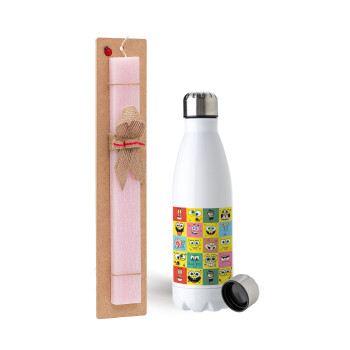 BOB spongebob and friends, Easter Set, metallic stainless steel water bottle (750ml) & scented flat Easter candle (30cm) (PINK)