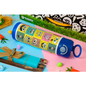 BOB spongebob and friends, Easter candle, Childrens hot water bottle, stainless steel, with safety straw, BLUE (500ml)