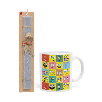 BOB spongebob and friends, Easter Set, Ceramic Cup (330ml) & Easter aromatic flat candle (30cm) (GRAY)