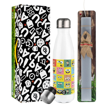 BOB spongebob and friends, Easter candle, metallic white thermos bottle (500ml) & aromatic flat candle (30cm) (GRAY)
