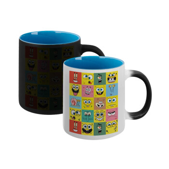 BOB spongebob and friends, Κούπα Μαγική εσωτερικό μπλε, κεραμική 330ml που αλλάζει χρώμα με το ζεστό ρόφημα