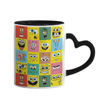 BOB spongebob and friends, Mug heart black handle, ceramic, 330ml