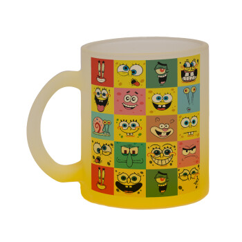 BOB spongebob and friends, Κούπα γυάλινη δίχρωμη με βάση το κίτρινο ματ, 330ml