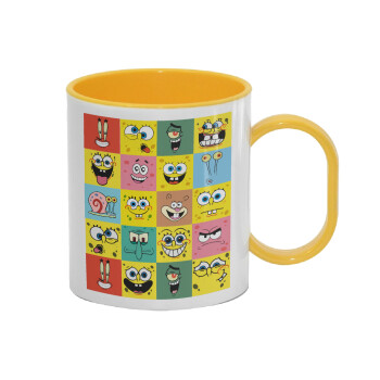 BOB spongebob and friends, Κούπα (πλαστική) (BPA-FREE) Polymer Κίτρινη για παιδιά, 330ml