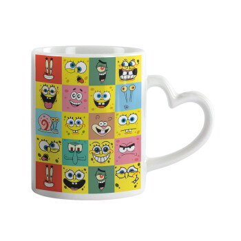 BOB spongebob and friends, Mug heart handle, ceramic, 330ml