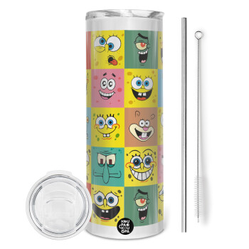 BOB spongebob and friends, Eco friendly stainless steel tumbler 600ml, with metal straw & cleaning brush