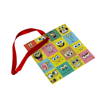 BOB spongebob and friends, Christmas ornament, glass square ornament 9x9cm