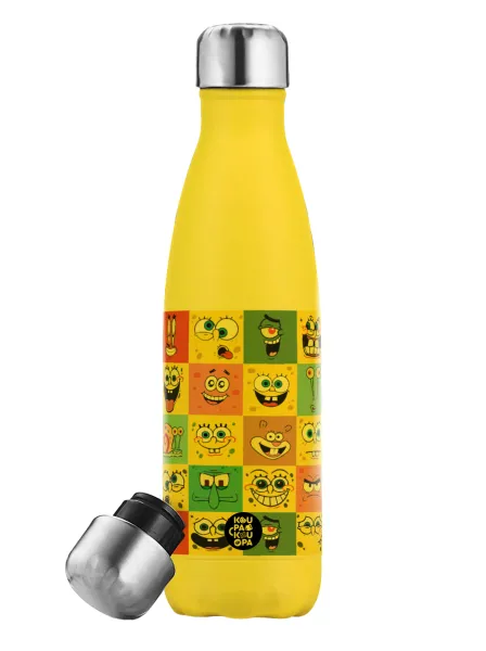BOB spongebob and friends — Yellow Stainless Steel Metallic Thermos, double-walled, 500ml