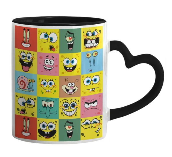 BOB spongebob and friends — Mug heart black handle, ceramic, 330ml