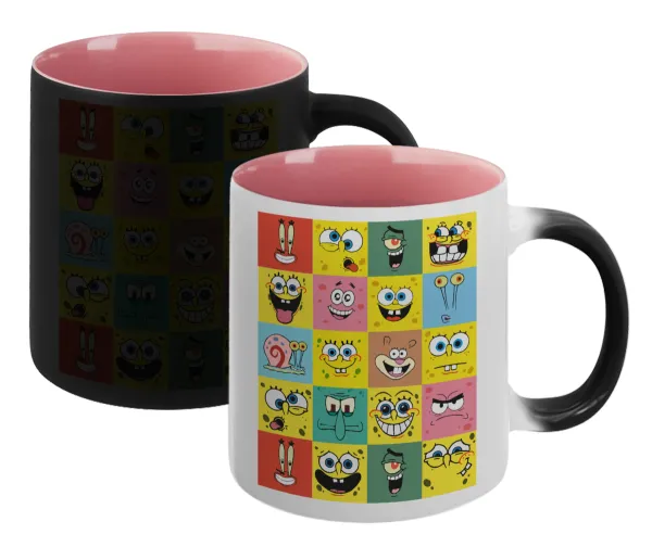 BOB spongebob and friends — Magic mug with pink interior, ceramic, 330ml, changes colour with hot drinks