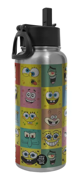 BOB spongebob and friends — Metal mug thermo Silver with Straw and Spout Lid (Stainless steel), double wall, 950ml
