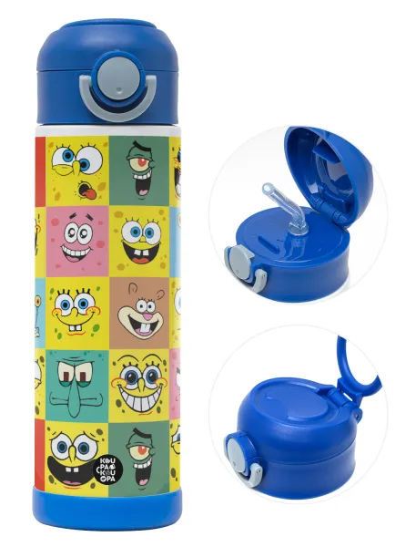 BOB spongebob and friends — Children's hot water bottle, stainless steel, with safety straw, BLUE (500ml)