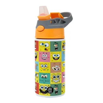 Ο μπομπ και οι φίλοι του, Παιδικό παγούρι θερμό, ανοξείδωτο, με καλαμάκι ασφαλείας, Πορτοκαλί/Γκρι (360ml) BPA-FREE