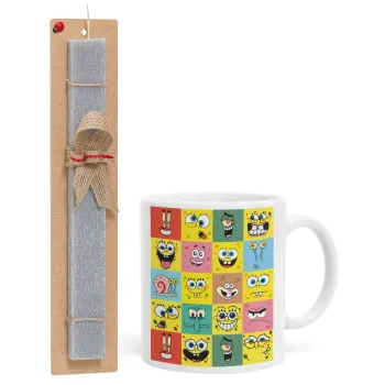 BOB spongebob and friends, Easter Set, Ceramic Cup (330ml) & Easter aromatic flat candle (30cm) (GRAY)