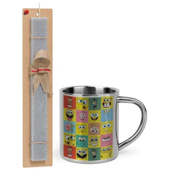 BOB spongebob and friends, Easter Set, metallic thermal cup (300ml) & Easter aromatic flat candle (30cm) (GRAY)