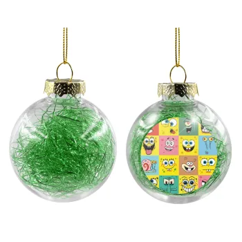 BOB spongebob and friends, Transparent Christmas tree ball ornament with green filling 8cm