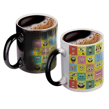 BOB spongebob and friends, Color changing magic Mug, ceramic, 330ml when adding hot liquid inside, the black colour desappears (1 pcs)