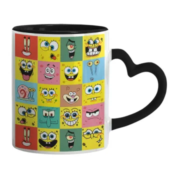BOB spongebob and friends, Mug heart black handle, ceramic, 330ml