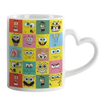 BOB spongebob and friends, Mug heart handle, ceramic, 330ml