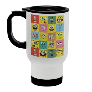 Ο μπομπ και οι φίλοι του, Κούπα ταξιδιού ανοξείδωτη με καπάκι, διπλού τοιχώματος (θερμό) λευκή 450ml