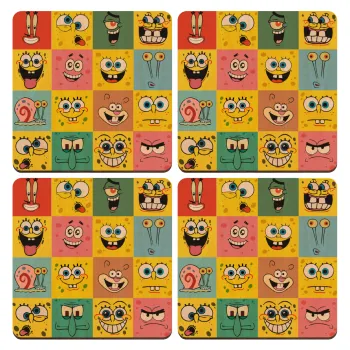 Ο μπομπ και οι φίλοι του, ΣΕΤ x4 Σουβέρ ξύλινα τετράγωνα plywood (9cm)