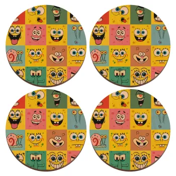 BOB spongebob and friends, ΣΕΤ x4 Σουβέρ ξύλινα στρογγυλά plywood (9cm)