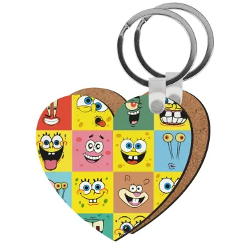 BOB spongebob and friends, Μπρελόκ Ξύλινο καρδιά MDF