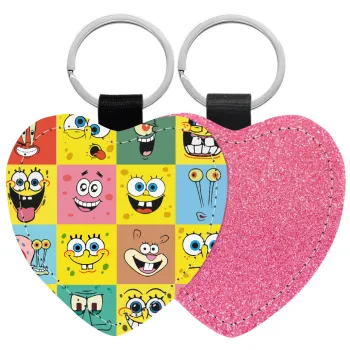 Ο μπομπ και οι φίλοι του, Μπρελόκ PU δερμάτινο glitter καρδιά ΡΟΖ